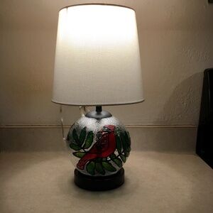 Rustic Cardinal Handcrafted painted stained glass accent lamp